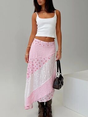 Princess Polly Rennar Mixed Print Asymmetric Maxi Patchwork Skirt Size 2